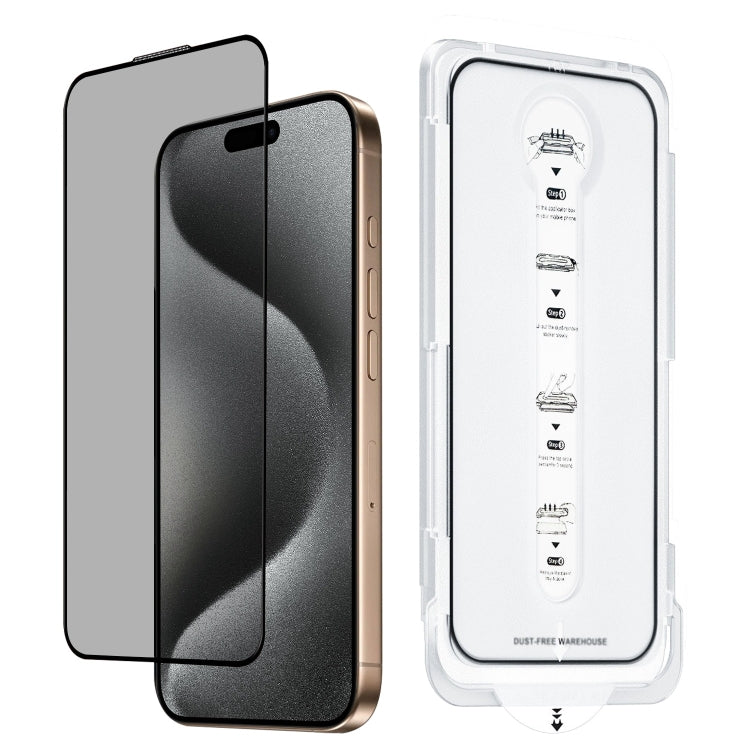 For iPhone 15 Pro Dust-Free Easy Install Privacy Tempered Glass Film - Black
