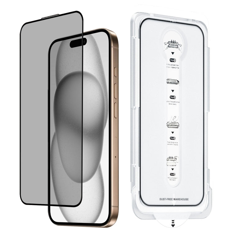 For iPhone 15 Dust-Free Easy Install Privacy Tempered Glass Film - Black
