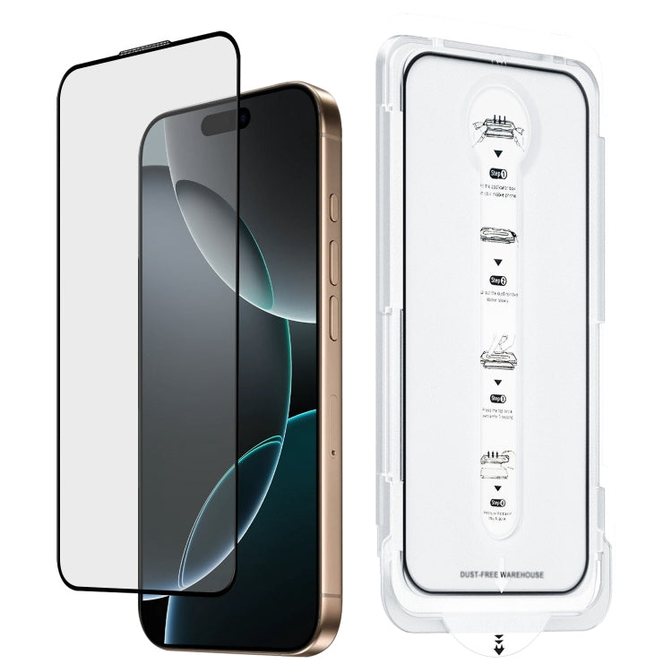 For iPhone 16 Pro Max Dust-Free Easy Install HD Tempered Glass Film - Black