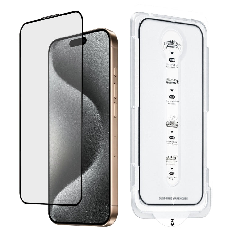 For iPhone 15 Pro Max Dust-Free Easy Install HD Tempered Glass Film - Black