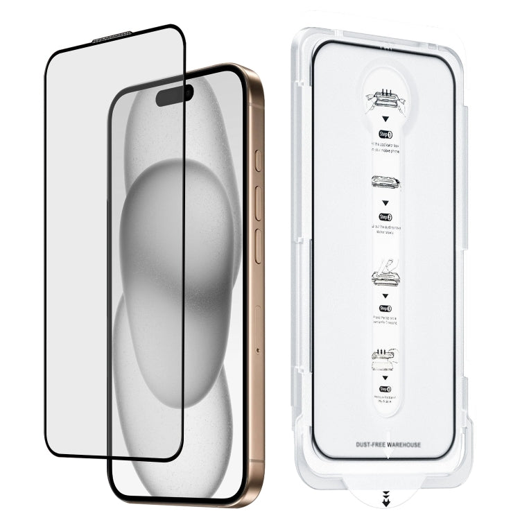 For iPhone 15 Plus Dust-Free Easy Install HD Tempered Glass Film - Black