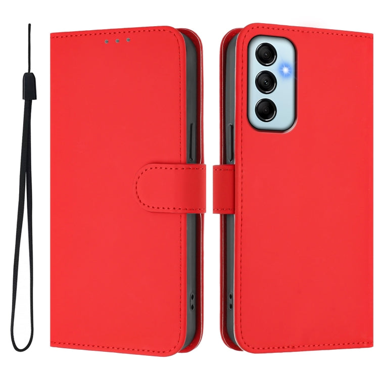 For Samsung Galaxy M14 5G Skin Feel Solid Color Leather Phone Case with Lanyard