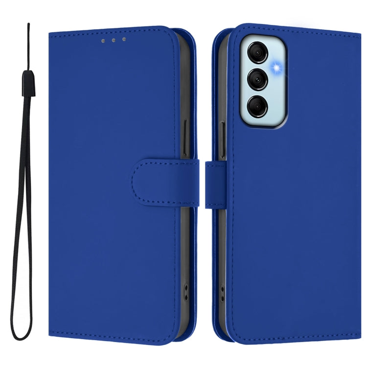 For Samsung Galaxy M14 5G Skin Feel Solid Color Leather Phone Case with Lanyard