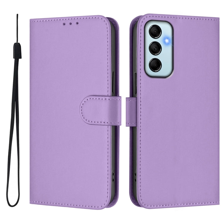 For Samsung Galaxy M14 5G Skin Feel Solid Color Leather Phone Case with Lanyard