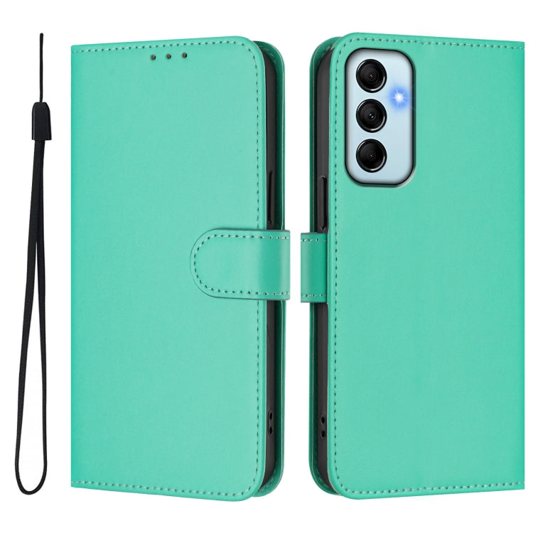 For Samsung Galaxy M14 5G Skin Feel Solid Color Leather Phone Case with Lanyard