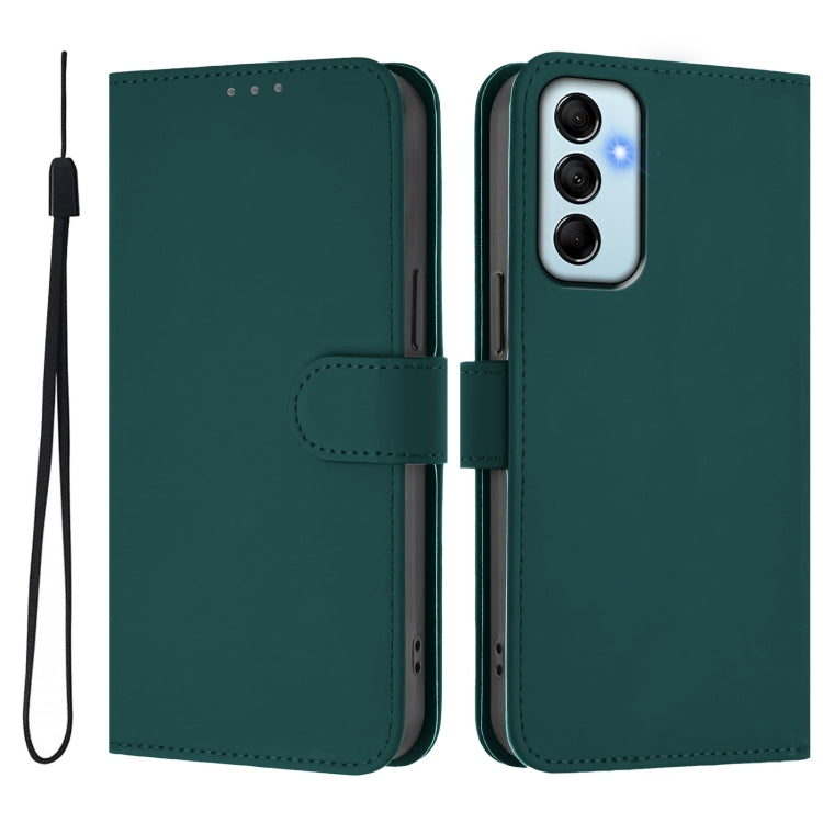 For Samsung Galaxy M14 5G Skin Feel Solid Color Leather Phone Case with Lanyard