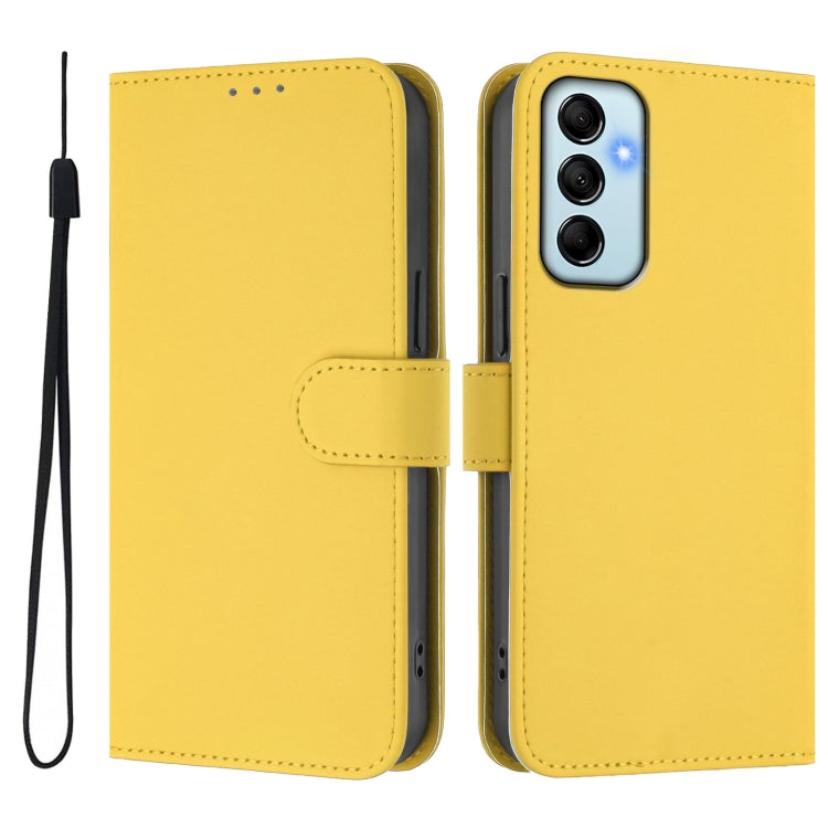 For Samsung Galaxy M14 5G Skin Feel Solid Color Leather Phone Case with Lanyard