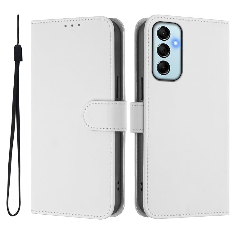 For Samsung Galaxy M14 5G Skin Feel Solid Color Leather Phone Case with Lanyard