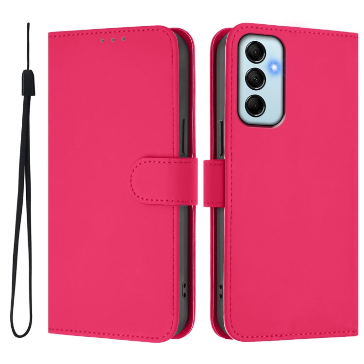 For Samsung Galaxy M14 5G Skin Feel Solid Color Leather Phone Case with Lanyard