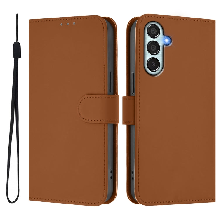 For Samsung Galaxy M15 5G / F15 5G Skin Feel Solid Color Leather Phone Case with Lanyard