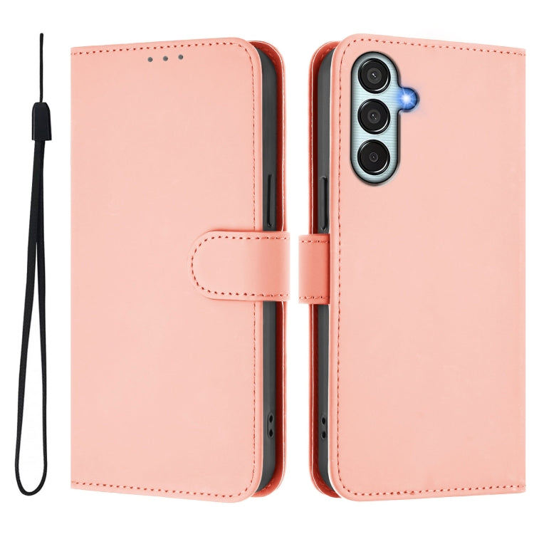 For Samsung Galaxy M15 5G / F15 5G Skin Feel Solid Color Leather Phone Case with Lanyard