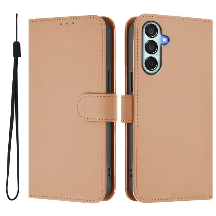 For Samsung Galaxy M15 5G / F15 5G Skin Feel Solid Color Leather Phone Case with Lanyard