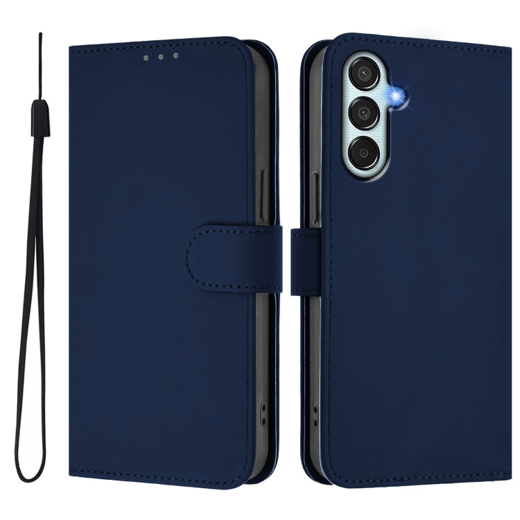 For Samsung Galaxy M15 5G / F15 5G Skin Feel Solid Color Leather Phone Case with Lanyard