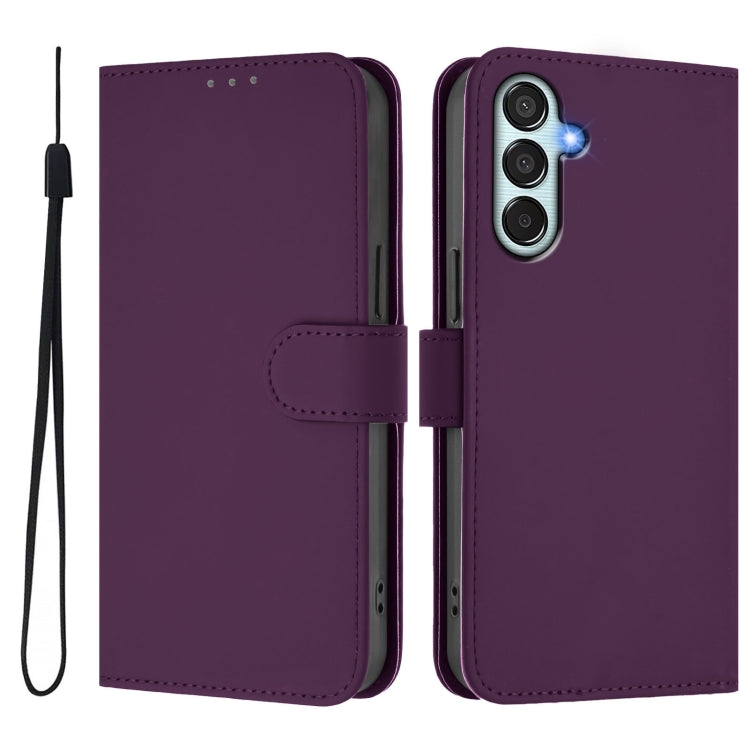 For Samsung Galaxy M15 5G / F15 5G Skin Feel Solid Color Leather Phone Case with Lanyard