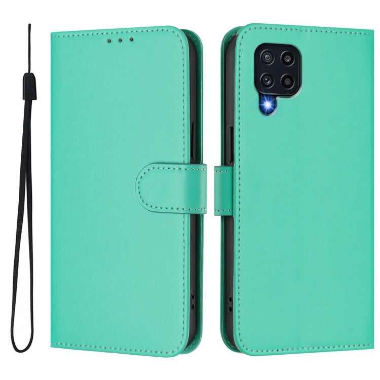 For Samsung Galaxy M32 4G / M22 Skin Feel Solid Color Leather Phone Case with Lanyard
