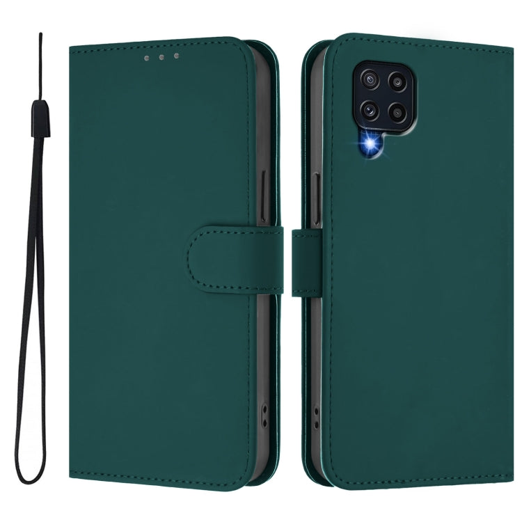For Samsung Galaxy M32 4G / M22 Skin Feel Solid Color Leather Phone Case with Lanyard