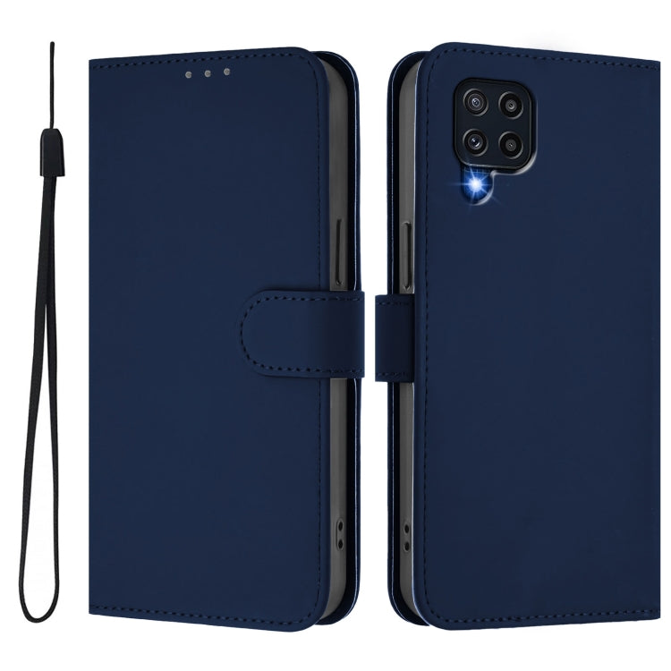 For Samsung Galaxy M32 4G / M22 Skin Feel Solid Color Leather Phone Case with Lanyard