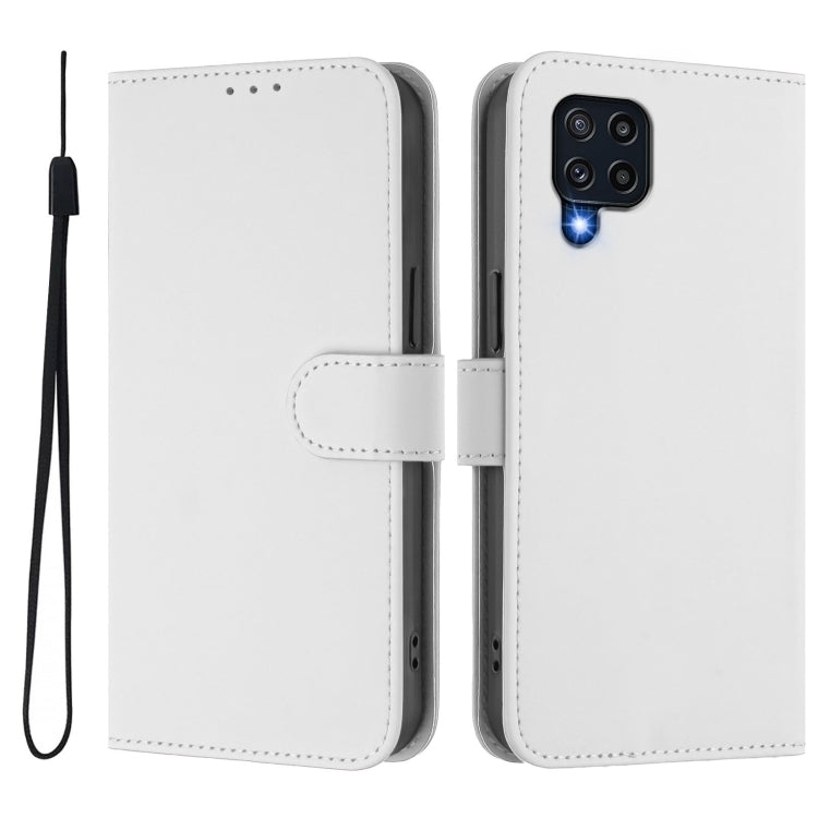 For Samsung Galaxy M32 4G / M22 Skin Feel Solid Color Leather Phone Case with Lanyard