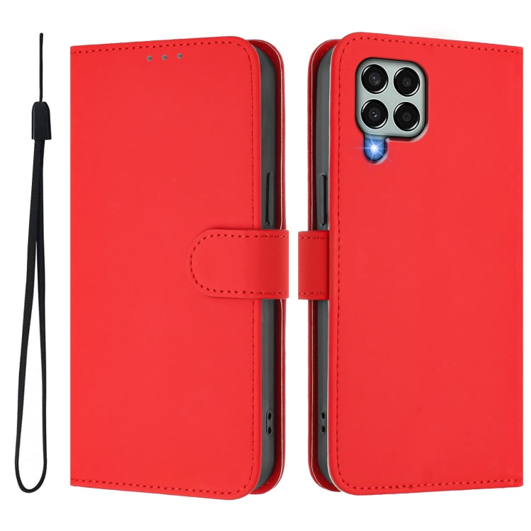 For Samsung Galaxy M33 5G Skin Feel Solid Color Leather Phone Case with Lanyard