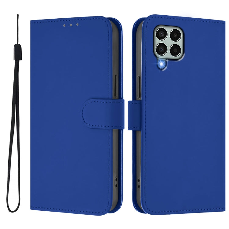 For Samsung Galaxy M33 5G Skin Feel Solid Color Leather Phone Case with Lanyard