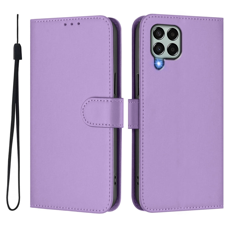 For Samsung Galaxy M33 5G Skin Feel Solid Color Leather Phone Case with Lanyard