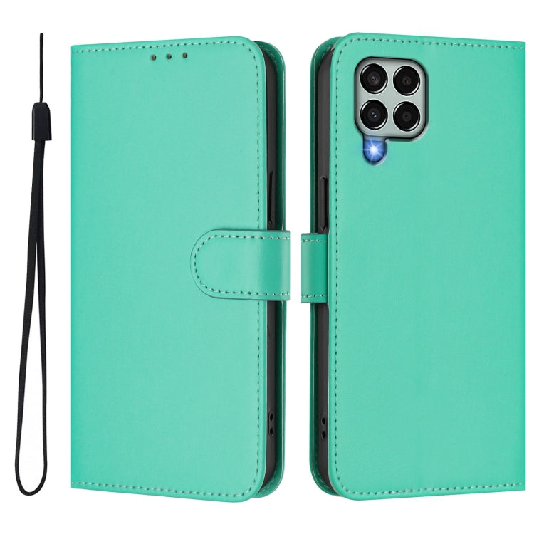For Samsung Galaxy M33 5G Skin Feel Solid Color Leather Phone Case with Lanyard