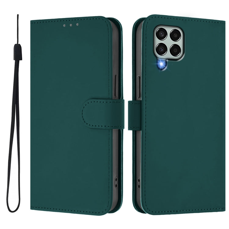For Samsung Galaxy M33 5G Skin Feel Solid Color Leather Phone Case with Lanyard