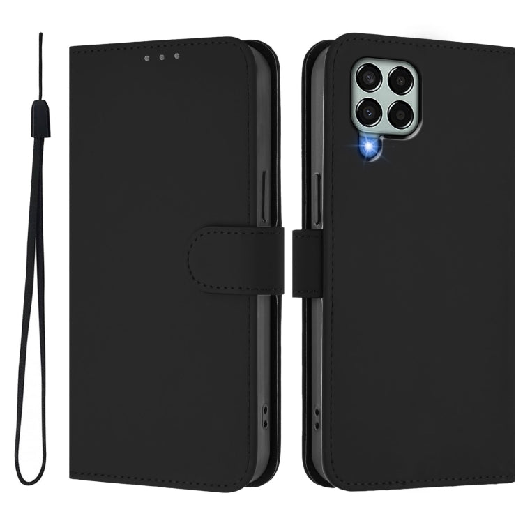 For Samsung Galaxy M33 5G Skin Feel Solid Color Leather Phone Case with Lanyard