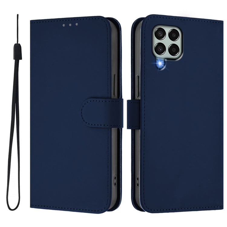 For Samsung Galaxy M33 5G Skin Feel Solid Color Leather Phone Case with Lanyard