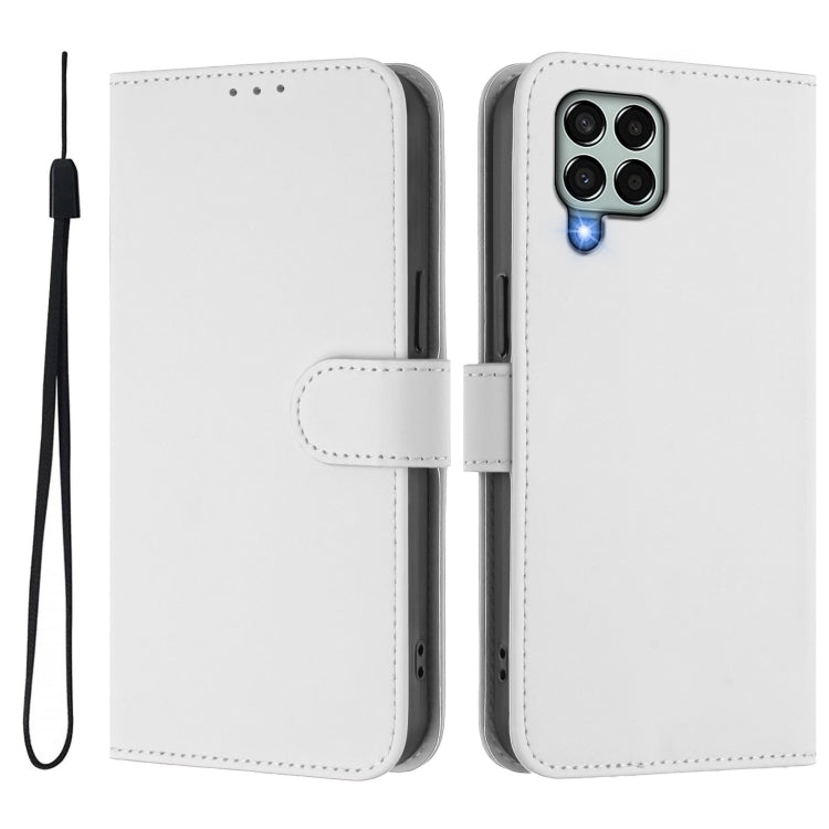 For Samsung Galaxy M33 5G Skin Feel Solid Color Leather Phone Case with Lanyard