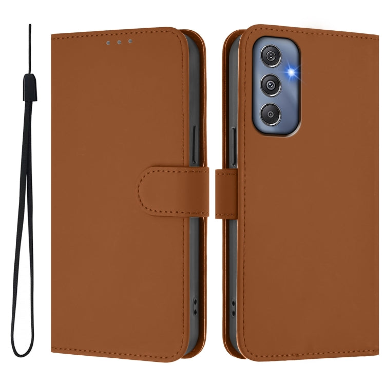 For Samsung Galaxy M34 5G / F34 5G Skin Feel Solid Color Leather Phone Case with Lanyard