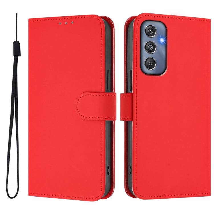 For Samsung Galaxy M34 5G / F34 5G Skin Feel Solid Color Leather Phone Case with Lanyard