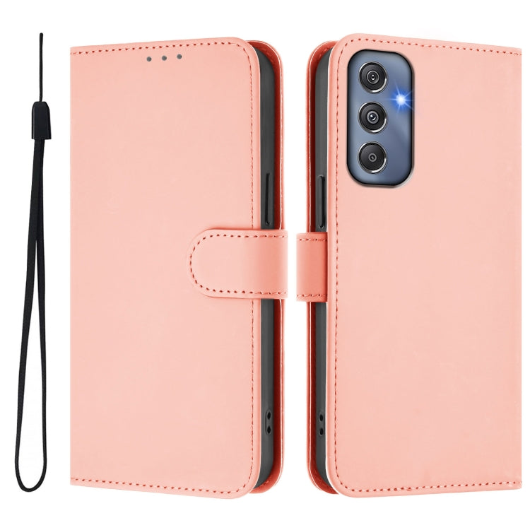 For Samsung Galaxy M34 5G / F34 5G Skin Feel Solid Color Leather Phone Case with Lanyard