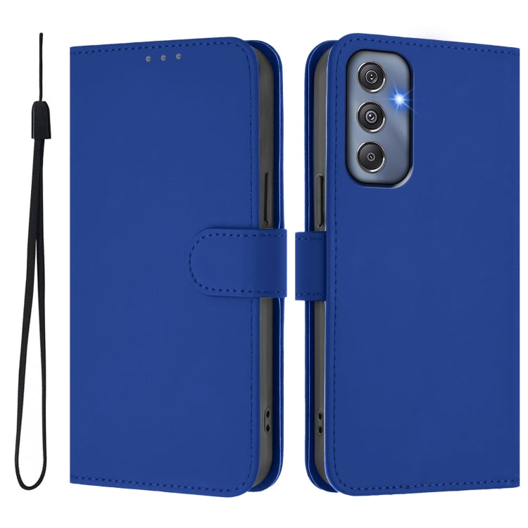 For Samsung Galaxy M34 5G / F34 5G Skin Feel Solid Color Leather Phone Case with Lanyard