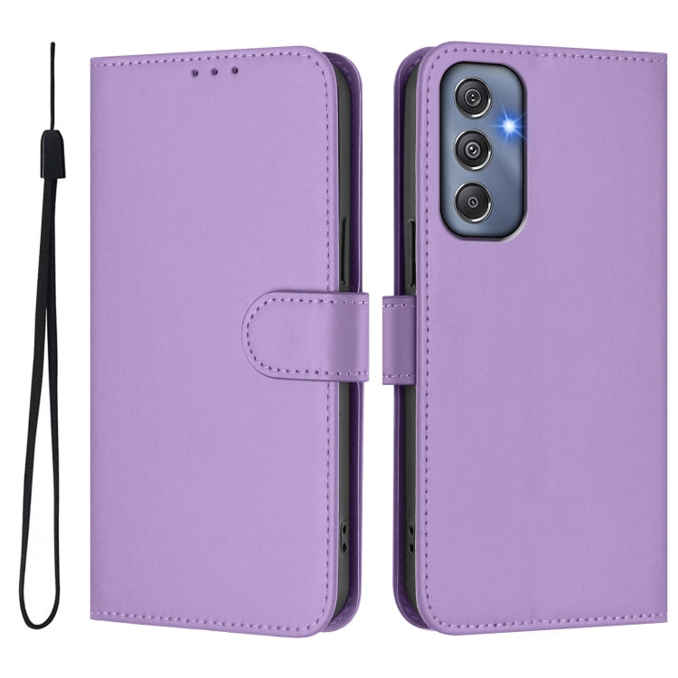 For Samsung Galaxy M34 5G / F34 5G Skin Feel Solid Color Leather Phone Case with Lanyard