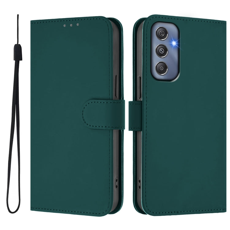 For Samsung Galaxy M34 5G / F34 5G Skin Feel Solid Color Leather Phone Case with Lanyard