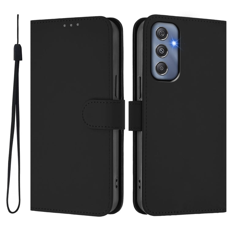 For Samsung Galaxy M34 5G / F34 5G Skin Feel Solid Color Leather Phone Case with Lanyard