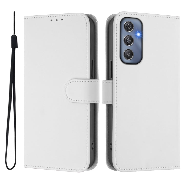 For Samsung Galaxy M34 5G / F34 5G Skin Feel Solid Color Leather Phone Case with Lanyard