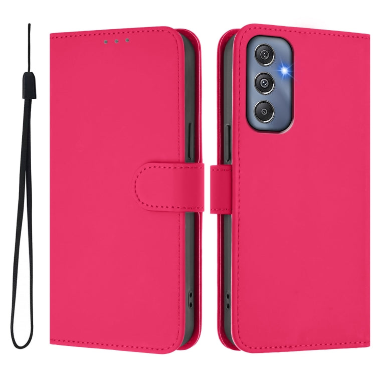 For Samsung Galaxy M34 5G / F34 5G Skin Feel Solid Color Leather Phone Case with Lanyard