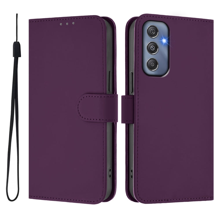 For Samsung Galaxy M34 5G / F34 5G Skin Feel Solid Color Leather Phone Case with Lanyard