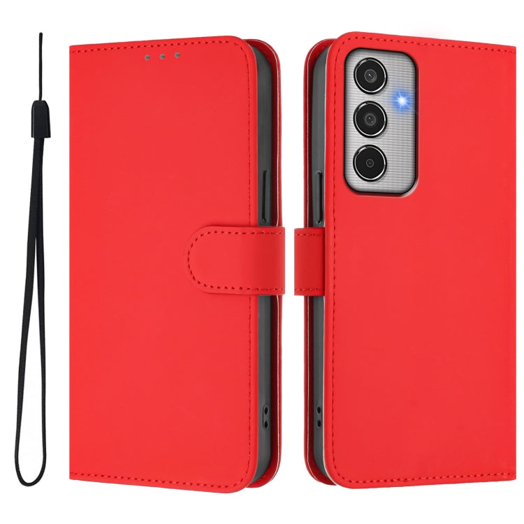 For Samsung Galaxy M35 5G Skin Feel Solid Color Leather Phone Case with Lanyard