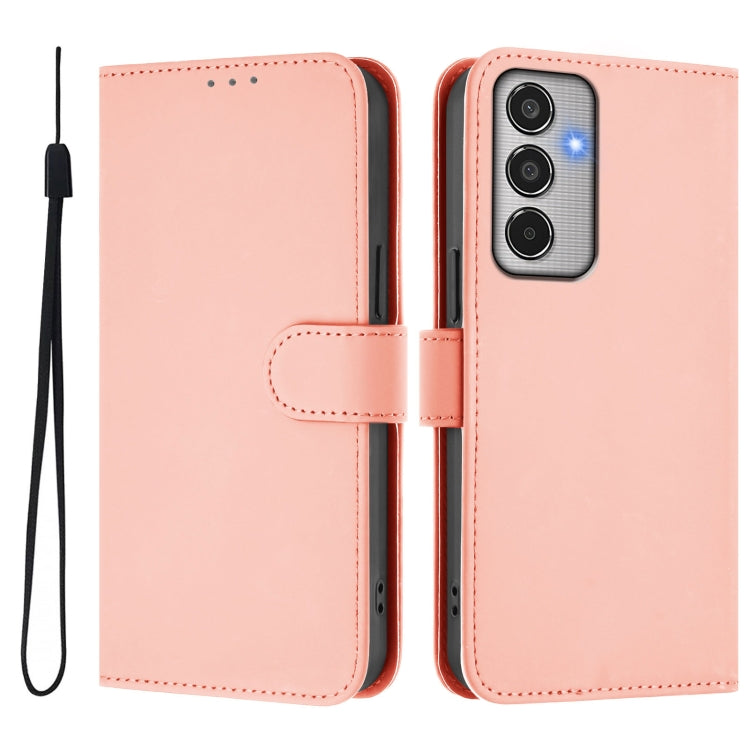 For Samsung Galaxy M35 5G Skin Feel Solid Color Leather Phone Case with Lanyard