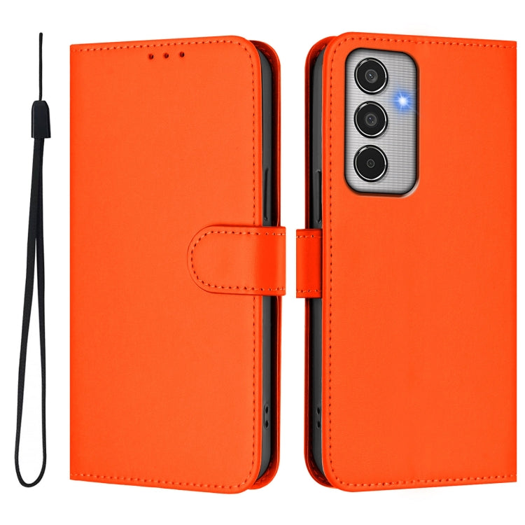 For Samsung Galaxy M35 5G Skin Feel Solid Color Leather Phone Case with Lanyard