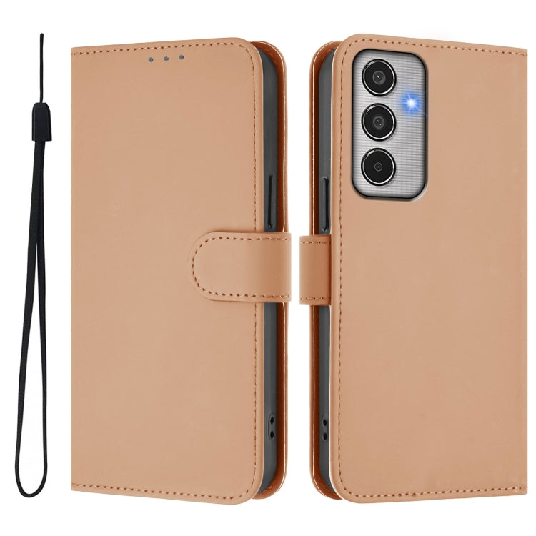 For Samsung Galaxy M35 5G Skin Feel Solid Color Leather Phone Case with Lanyard