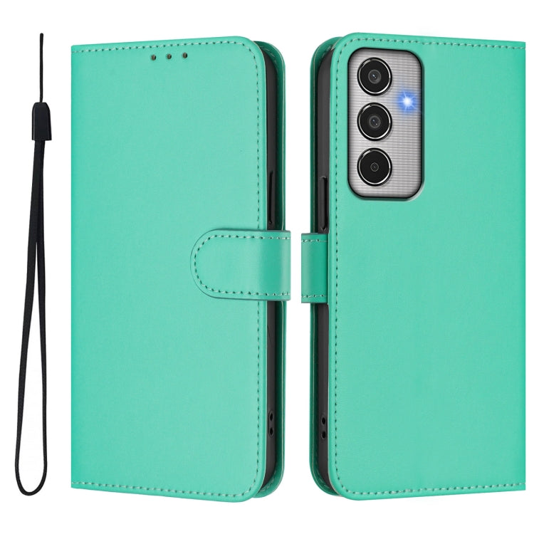 For Samsung Galaxy M35 5G Skin Feel Solid Color Leather Phone Case with Lanyard
