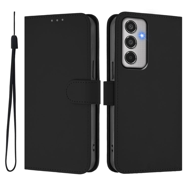 For Samsung Galaxy M35 5G Skin Feel Solid Color Leather Phone Case with Lanyard