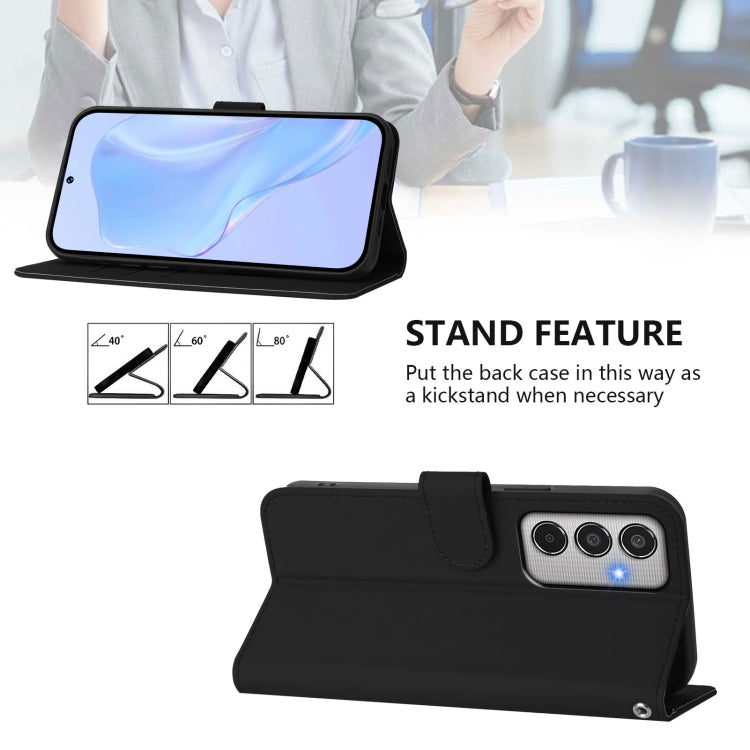 For Samsung Galaxy M35 5G Skin Feel Solid Color Leather Phone Case with Lanyard