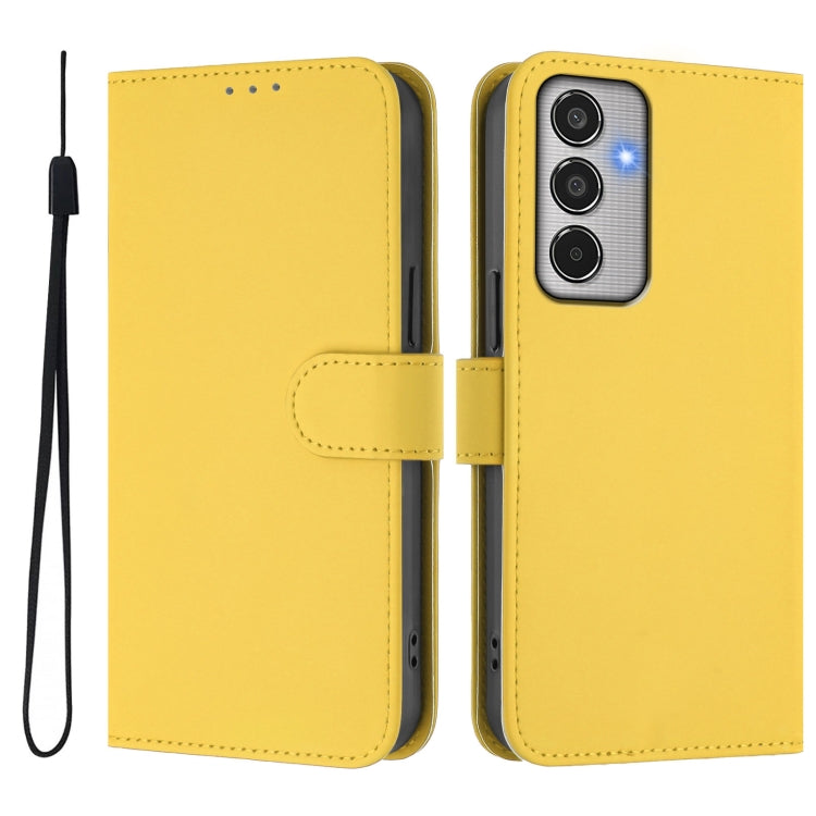 For Samsung Galaxy M35 5G Skin Feel Solid Color Leather Phone Case with Lanyard