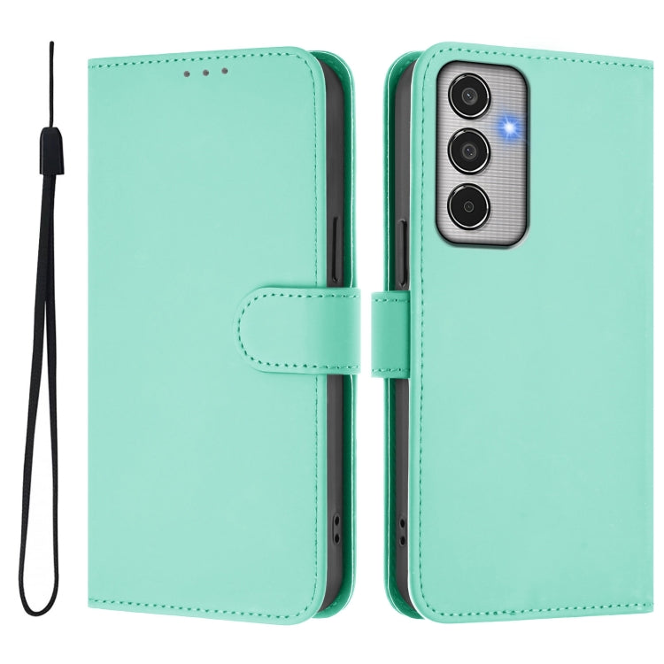 For Samsung Galaxy M35 5G Skin Feel Solid Color Leather Phone Case with Lanyard