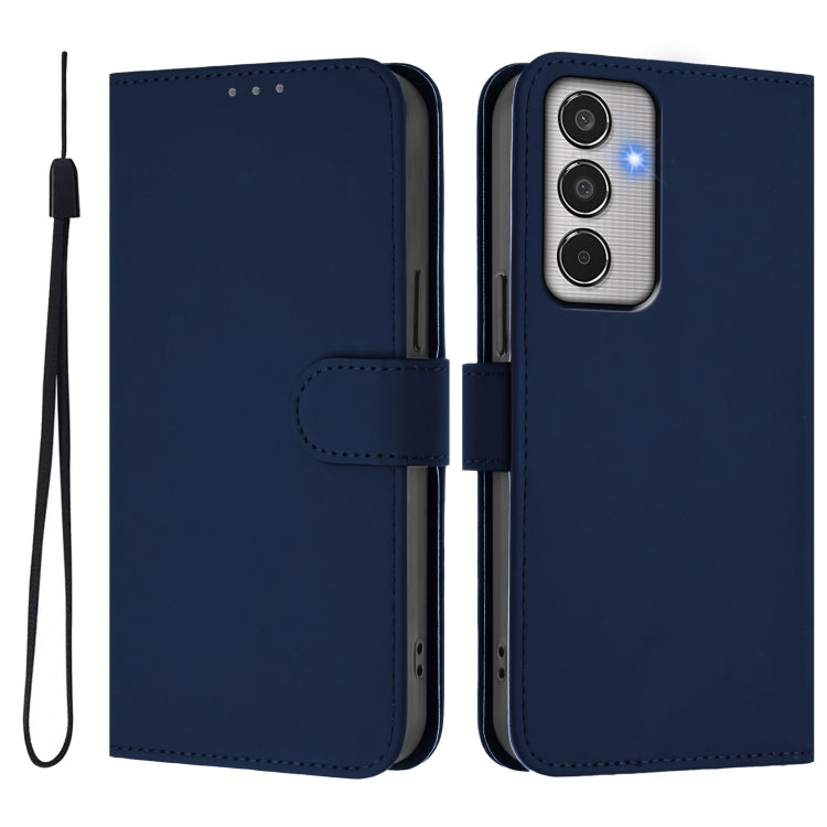 For Samsung Galaxy M35 5G Skin Feel Solid Color Leather Phone Case with Lanyard